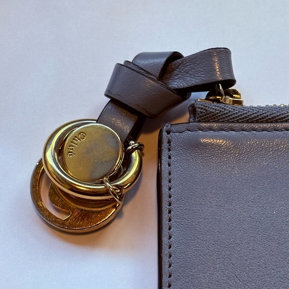 Chloe Alphabet Wallet Card Holder smooth blue gray leather gold hardware C charm - Picture 3 of 14